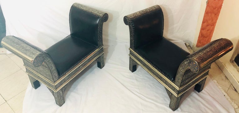 Hollywood Regency Benches Settees Chairs In White Brass And