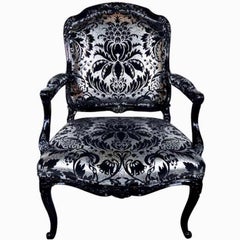 Hollywood Regency Bergere Chair in Embossed Velvet and High Gloss Lacquer