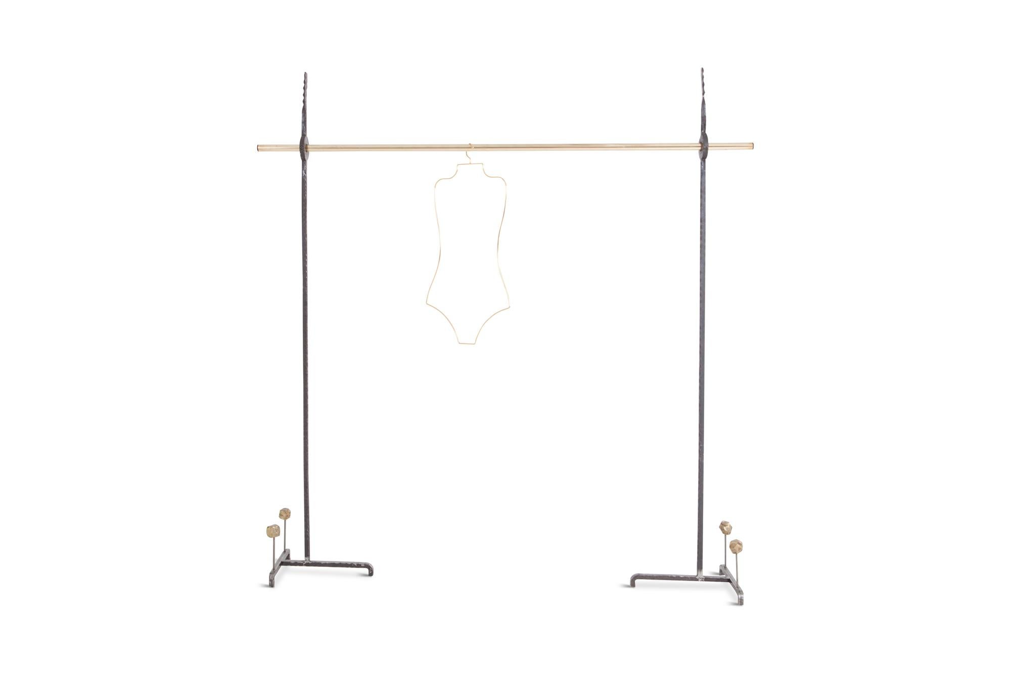 Hollywood Regency Bespoke Clothing Rack in Wrought Iron and Brass 3