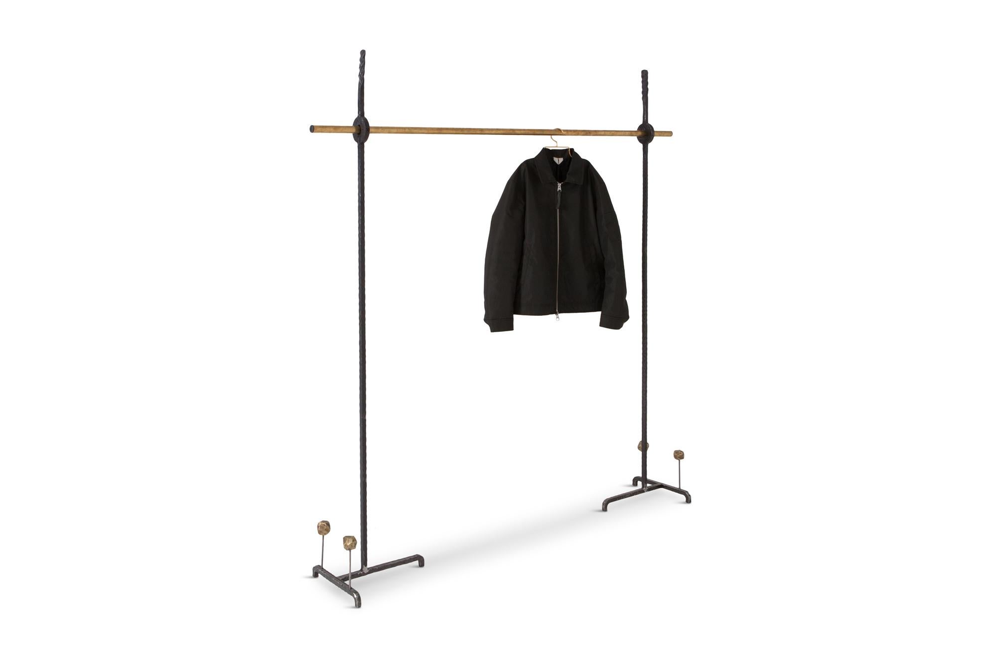 Brutalist Hollywood Regency Bespoke Clothing Rack in Wrought Iron and Brass