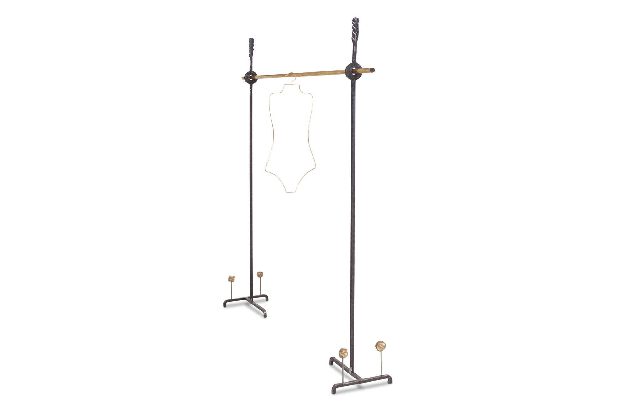 European Hollywood Regency Bespoke Clothing Rack in Wrought Iron and Brass