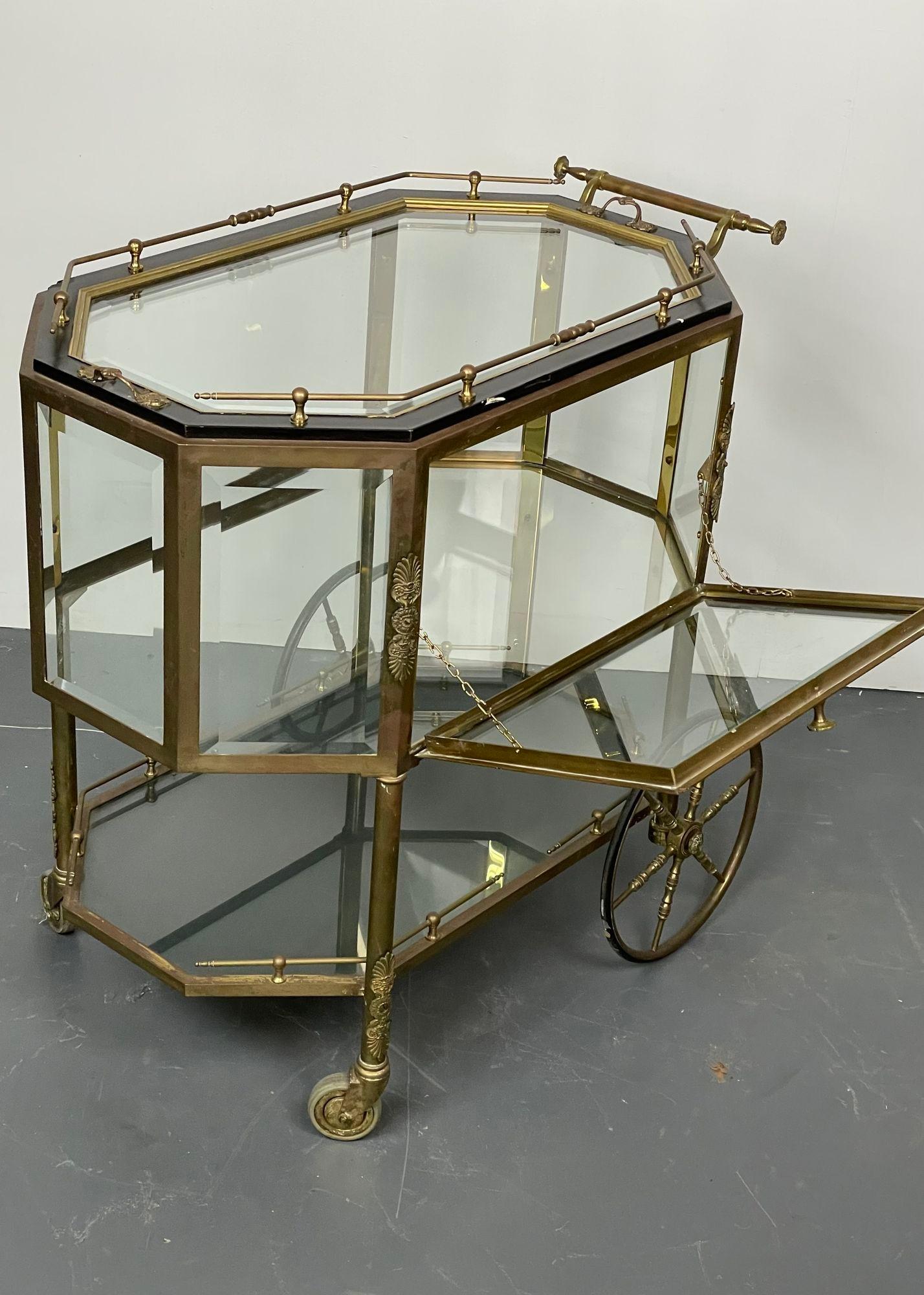 Art Deco Hollywood Regency Beveled Glass, Bronze, Tea Wagon / Serving Cart / Bar Cart