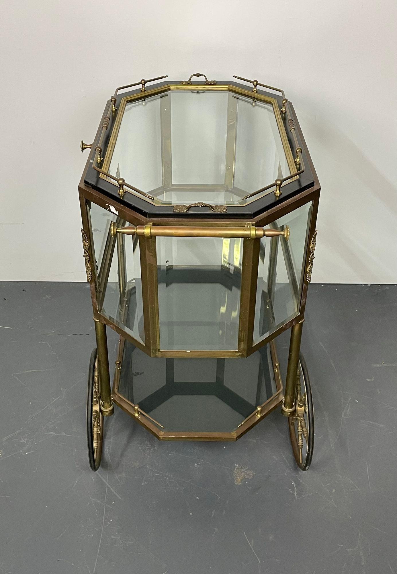 Brass Hollywood Regency Beveled Glass, Bronze, Tea Wagon / Serving Cart / Bar Cart