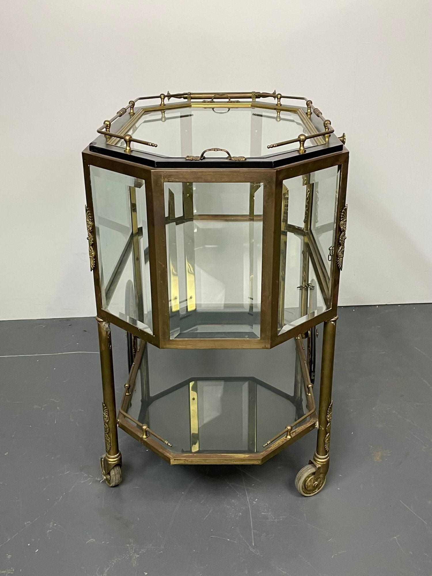 Hollywood Regency Beveled Glass, Bronze, Tea Wagon / Serving Cart / Bar Cart 1