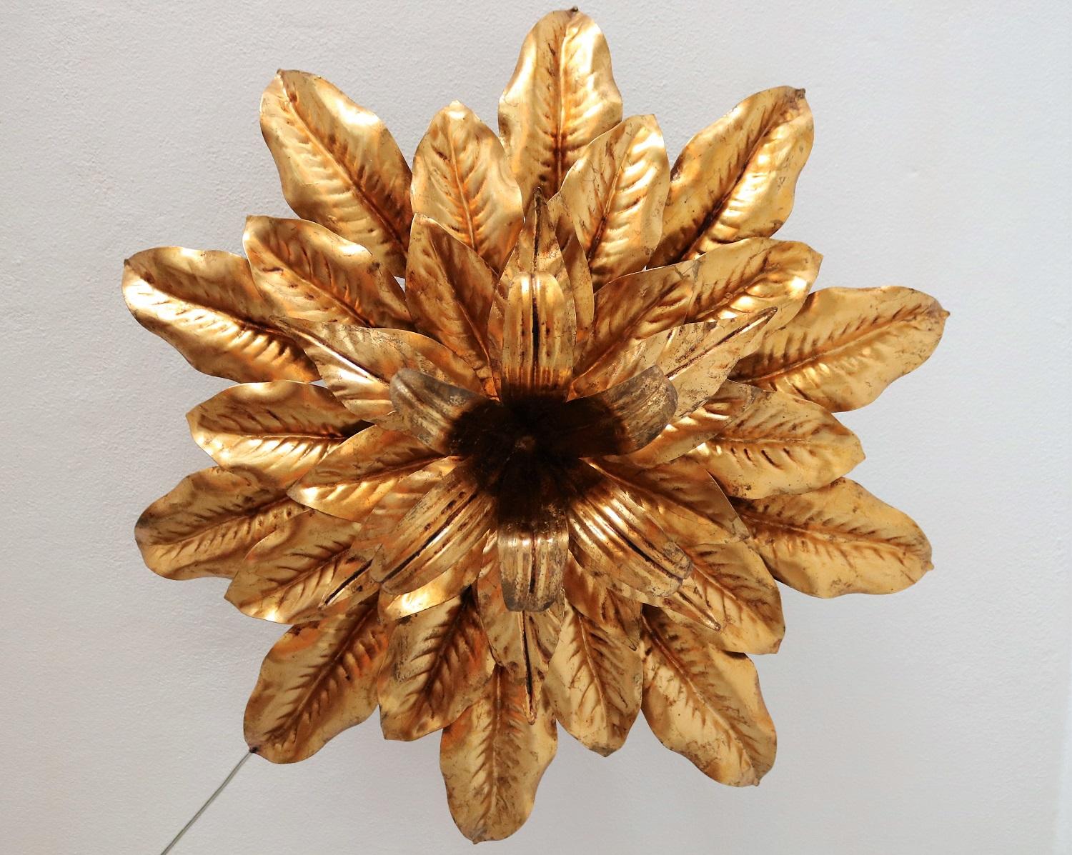 Italian midcentury XXL Gilt Flush Mount Ceiling Lamp with Leaves for Kögl, 1970s 4