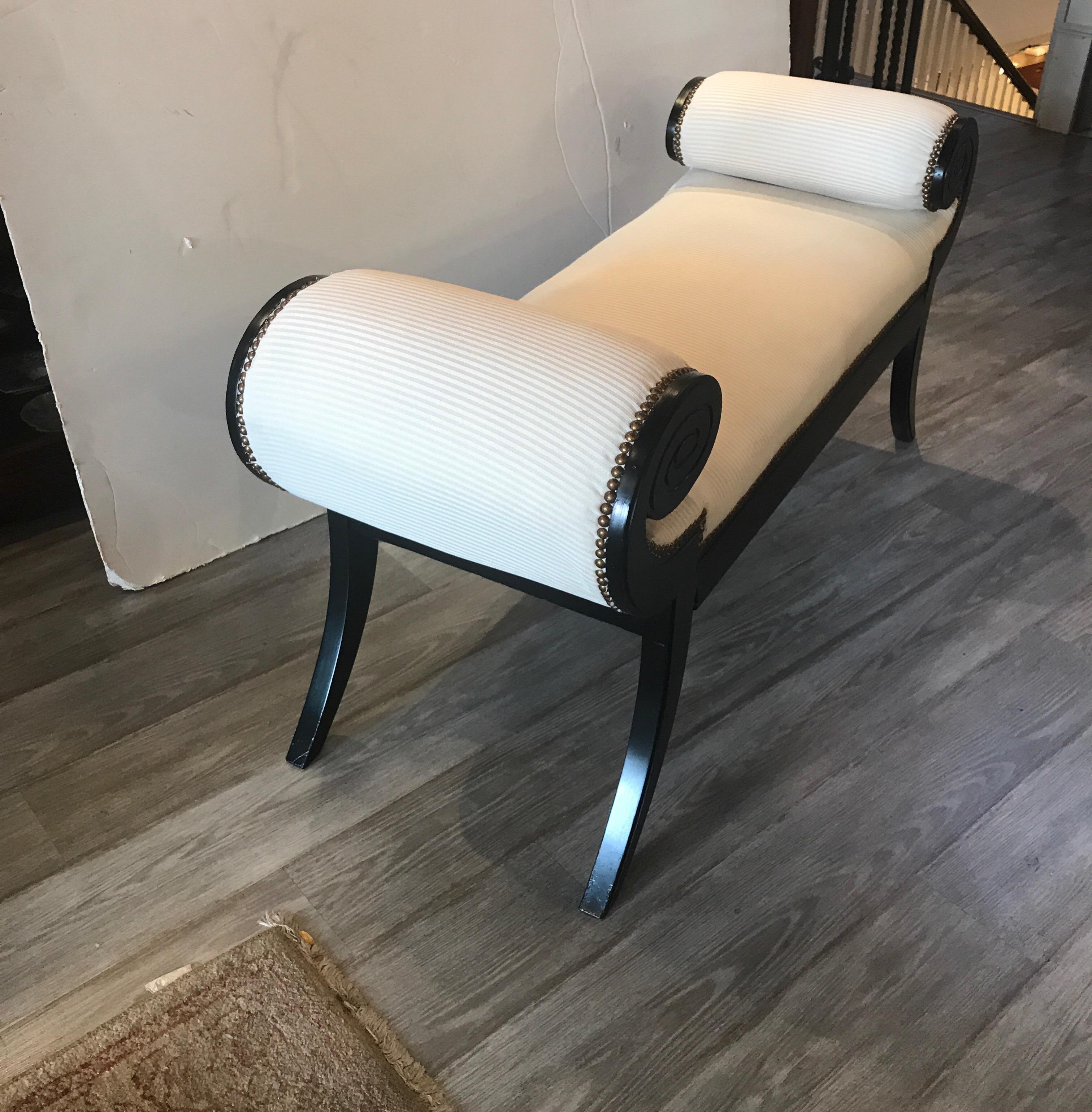 Ebonized Hollywood Regency Black and White Bench