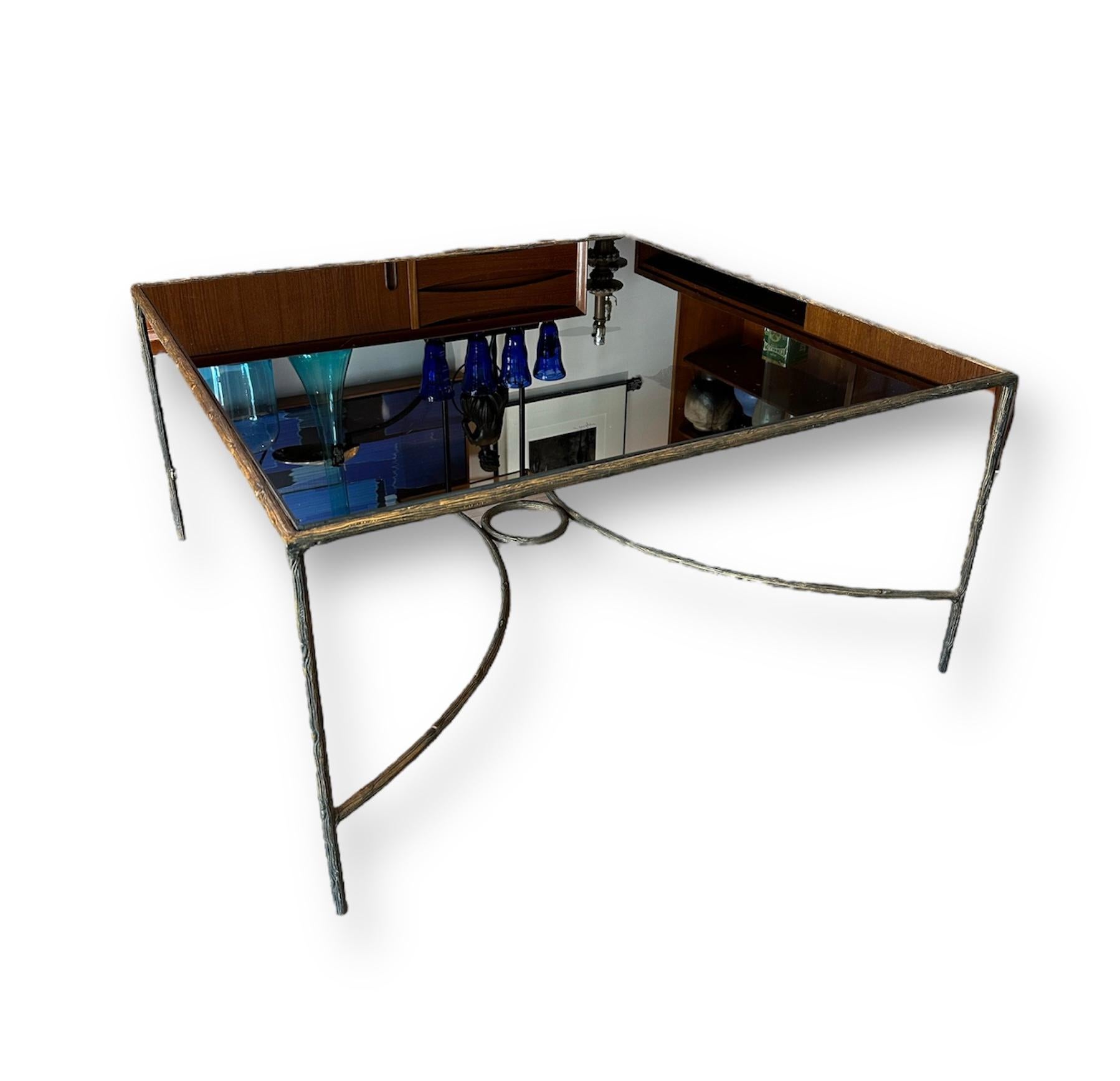 Plated Hollywood Regency Black Glass Coffee Table with Twig Base