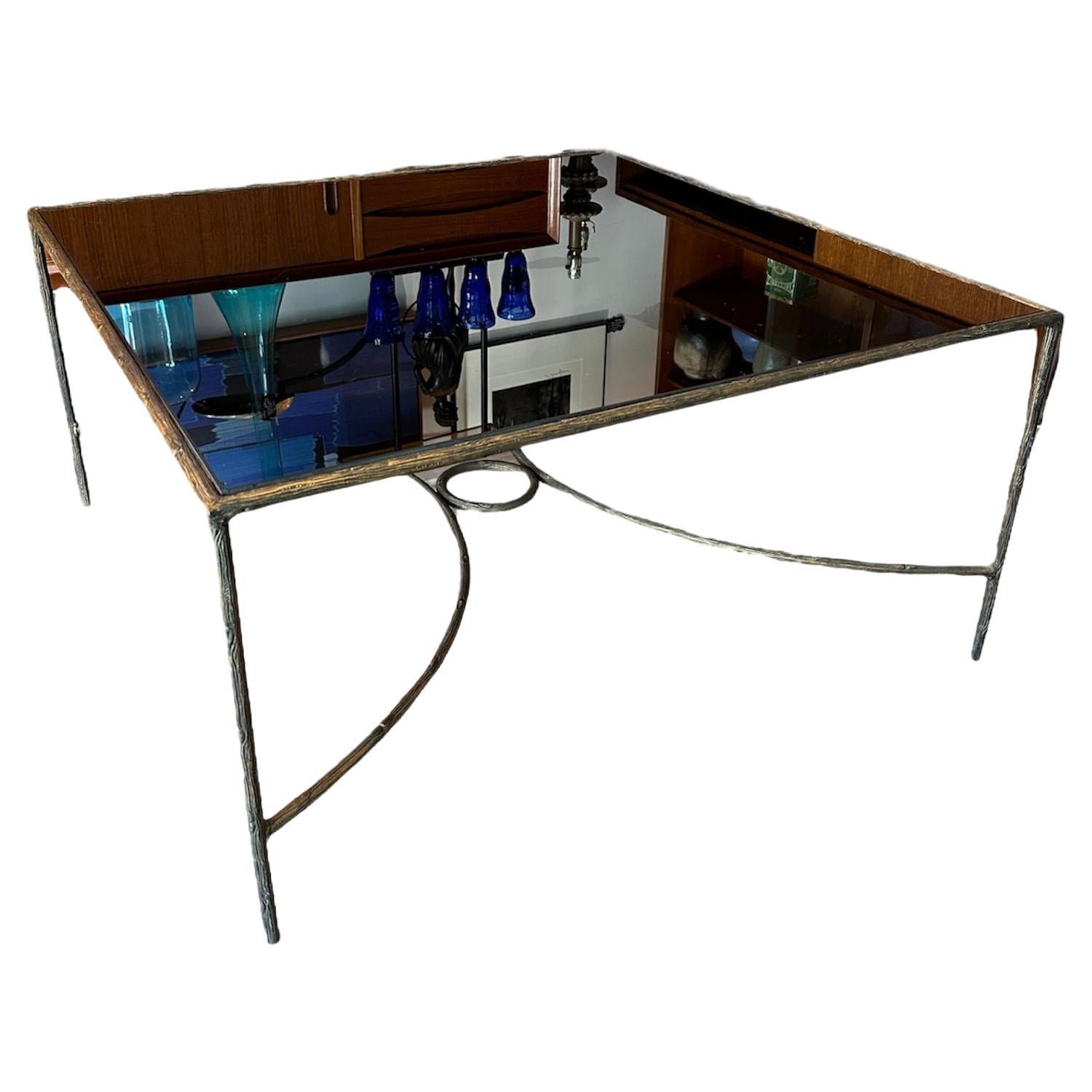 Hollywood Regency Black Glass Coffee Table with Twig Base