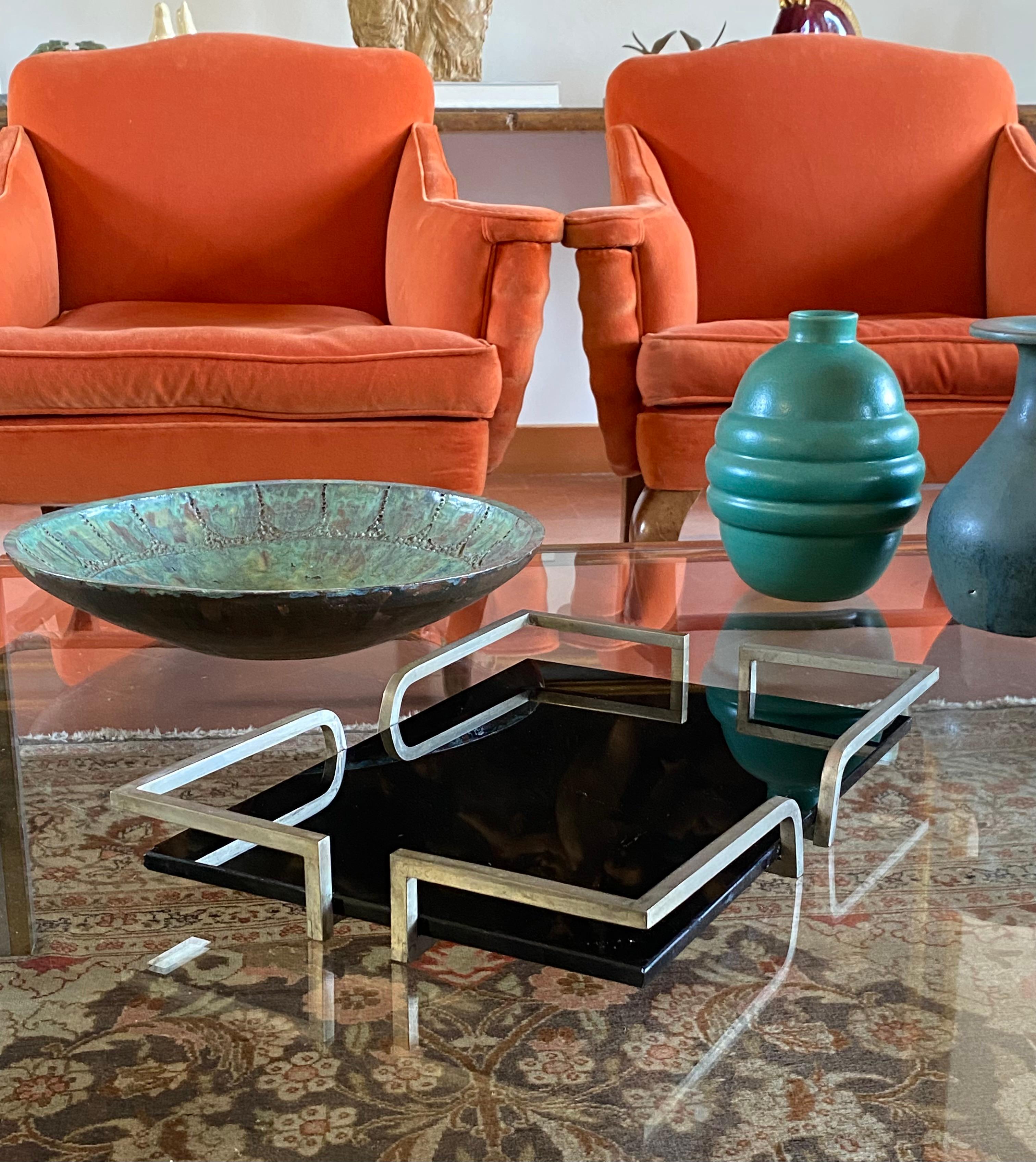 Bandeja de cristal negro Hollywood regency, Francia años 70 en venta 4