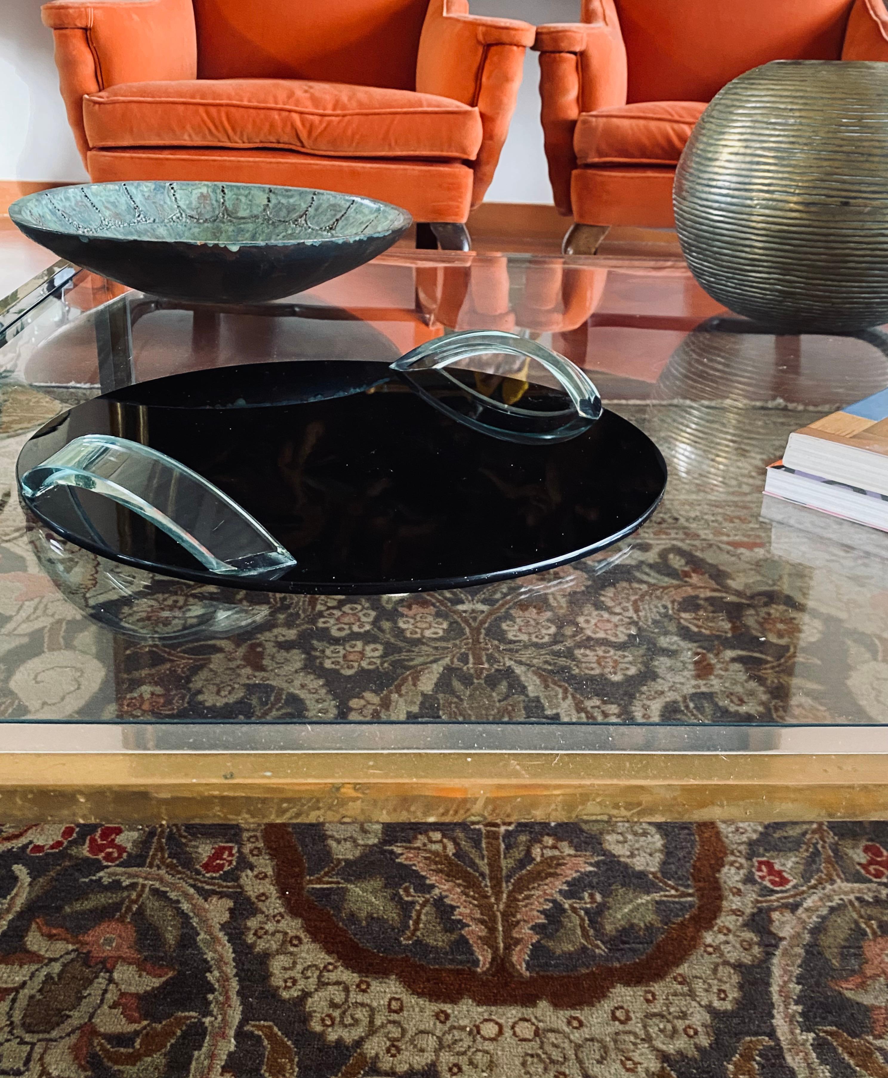 Late 20th Century Hollywood regency black glass tray, Italy 1970s For Sale
