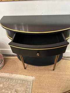 Hollywood Regency Black & Gold Demilune Console Table by Grange