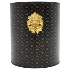 Hollywood Regency Black Gold Leather Paper Basket, 1970, France
