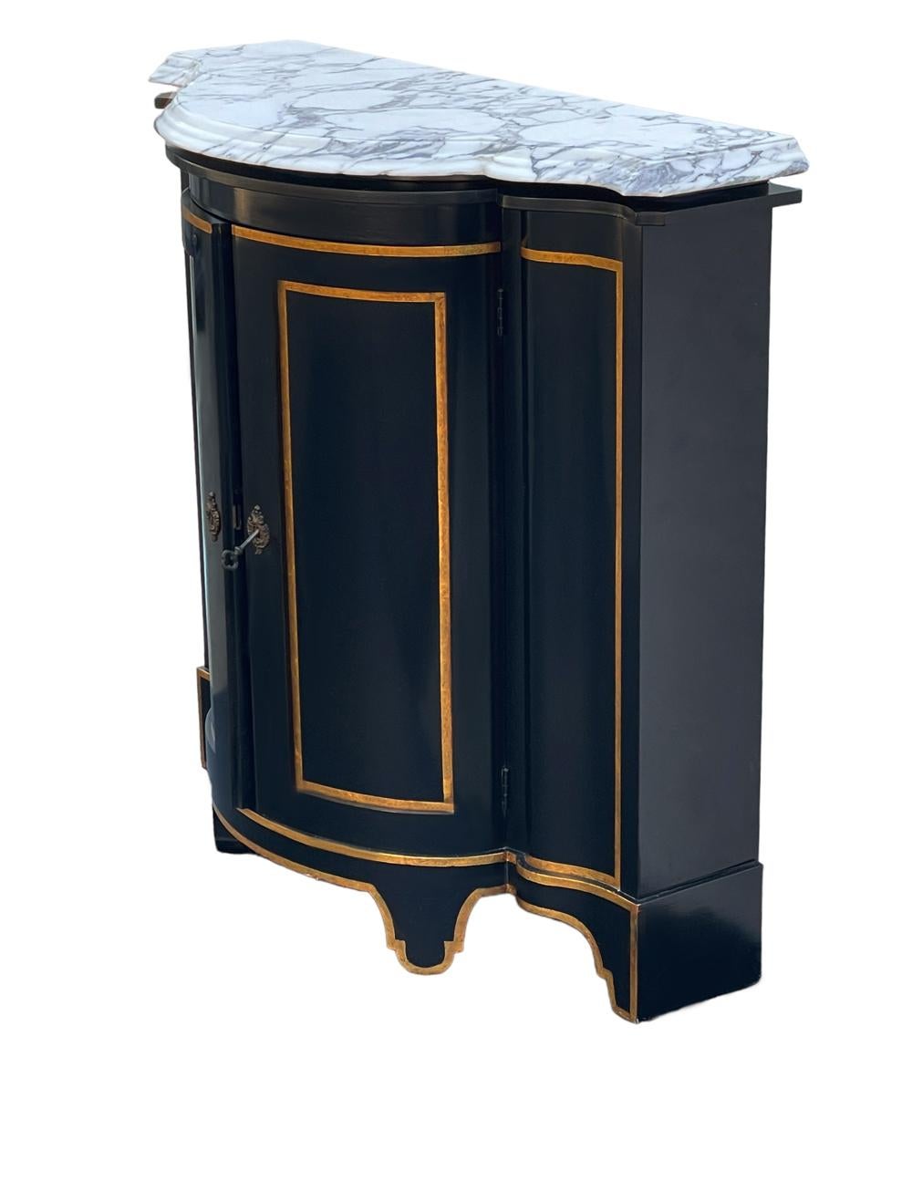 American Hollywood Regency Black, Gold & Marble Storage Cabinet or Credenza by Baker For Sale