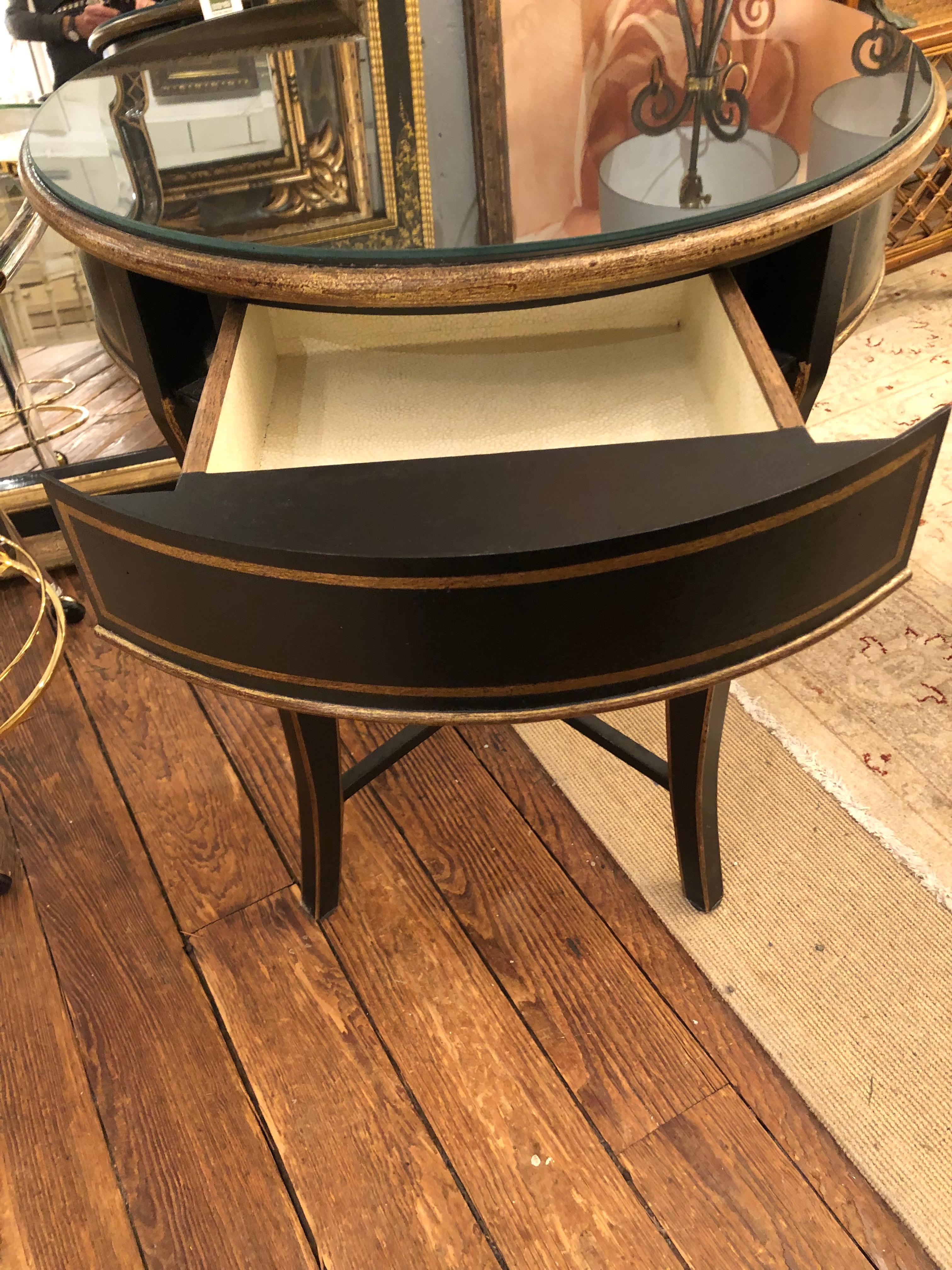 American Hollywood Regency Black & Gold Round Center Table