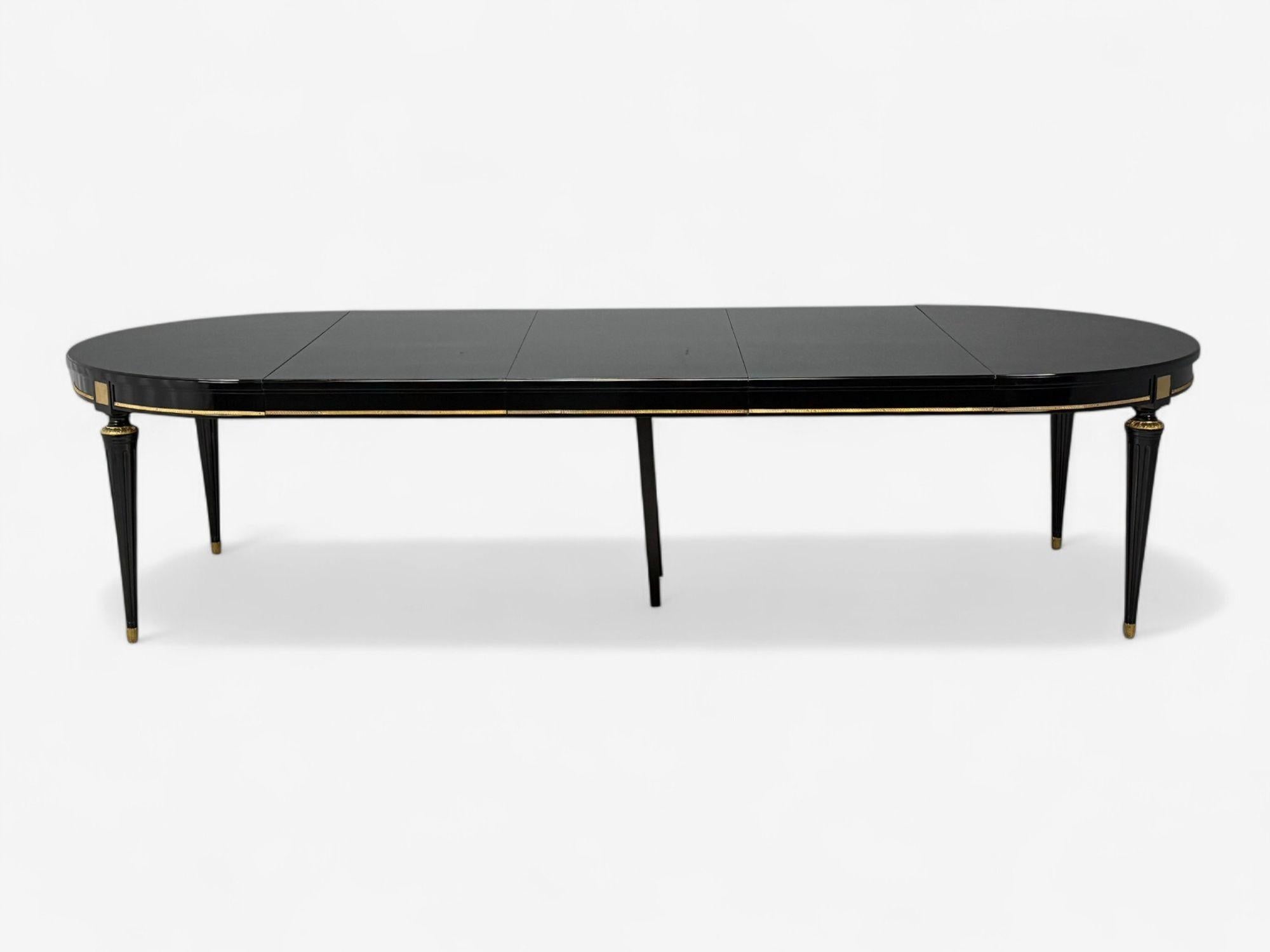 Hollywood Regency, Black Lacquer, Bronze, Ebonized Dining Table, France, 1940s For Sale 1