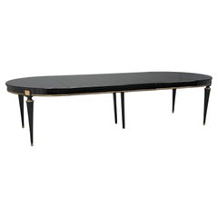 Hollywood Regency, Black Lacquer, Bronze, Ebonized Dining Table, France, 1940s