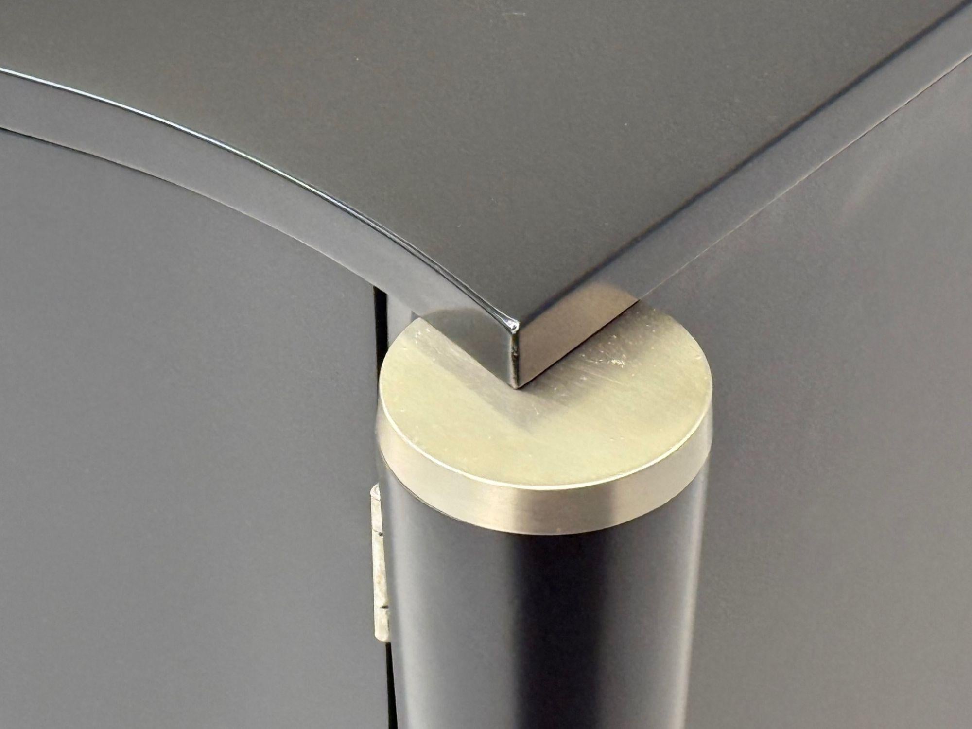 Hollywood Regency, Black Lacquer, Chrome, Nightstands, USA, 1970s For Sale 5