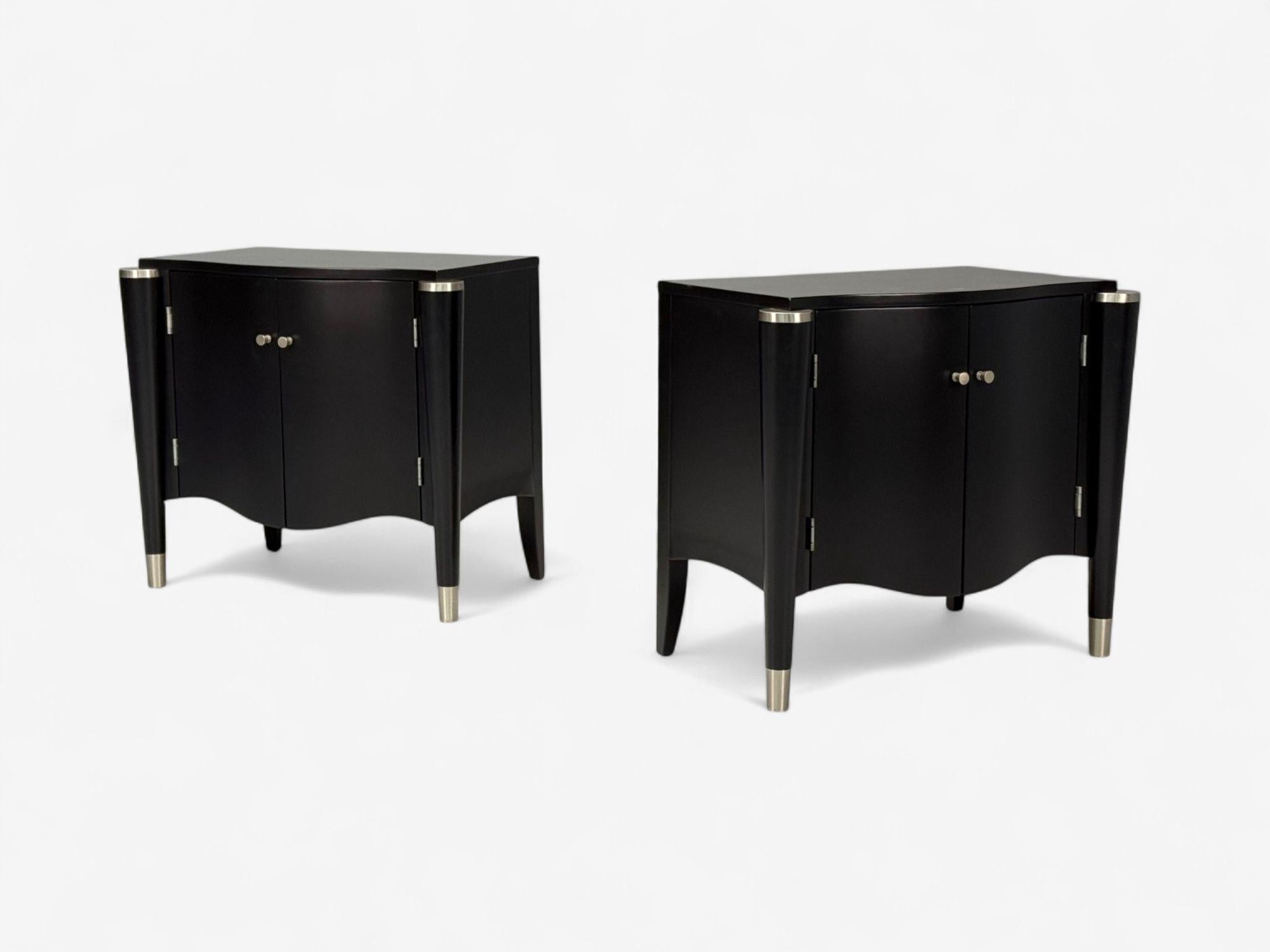 Hollywood Regency, Black Lacquer, Chrome, Nightstands, USA, 1970s In Good Condition For Sale In Manhasset, NY
