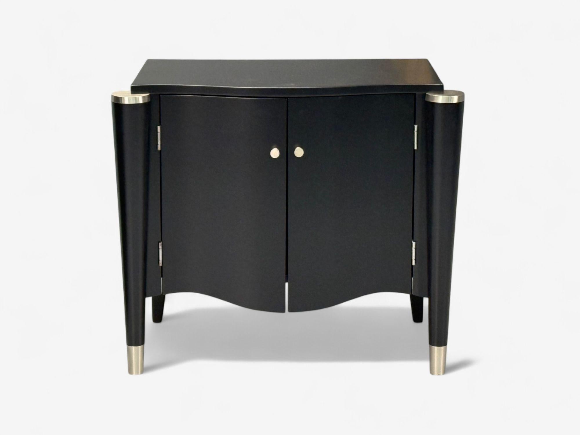 Late 20th Century Hollywood Regency, Black Lacquer, Chrome, Nightstands, USA, 1970s For Sale