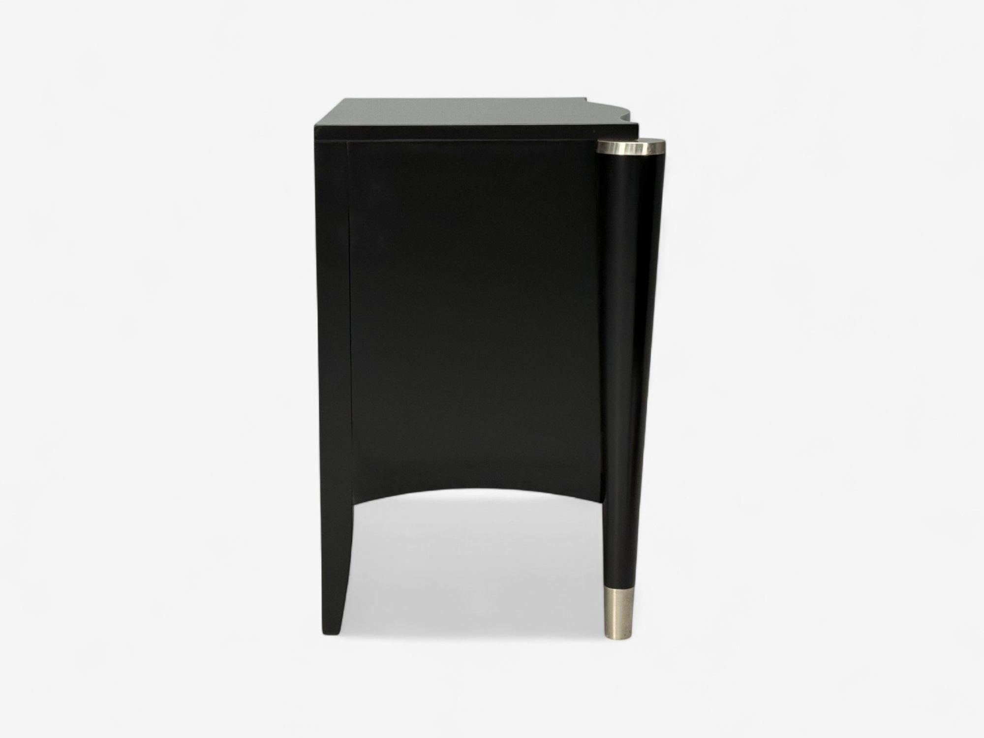 Hollywood Regency, Black Lacquer, Chrome, Nightstands, USA, 1970s For Sale 4