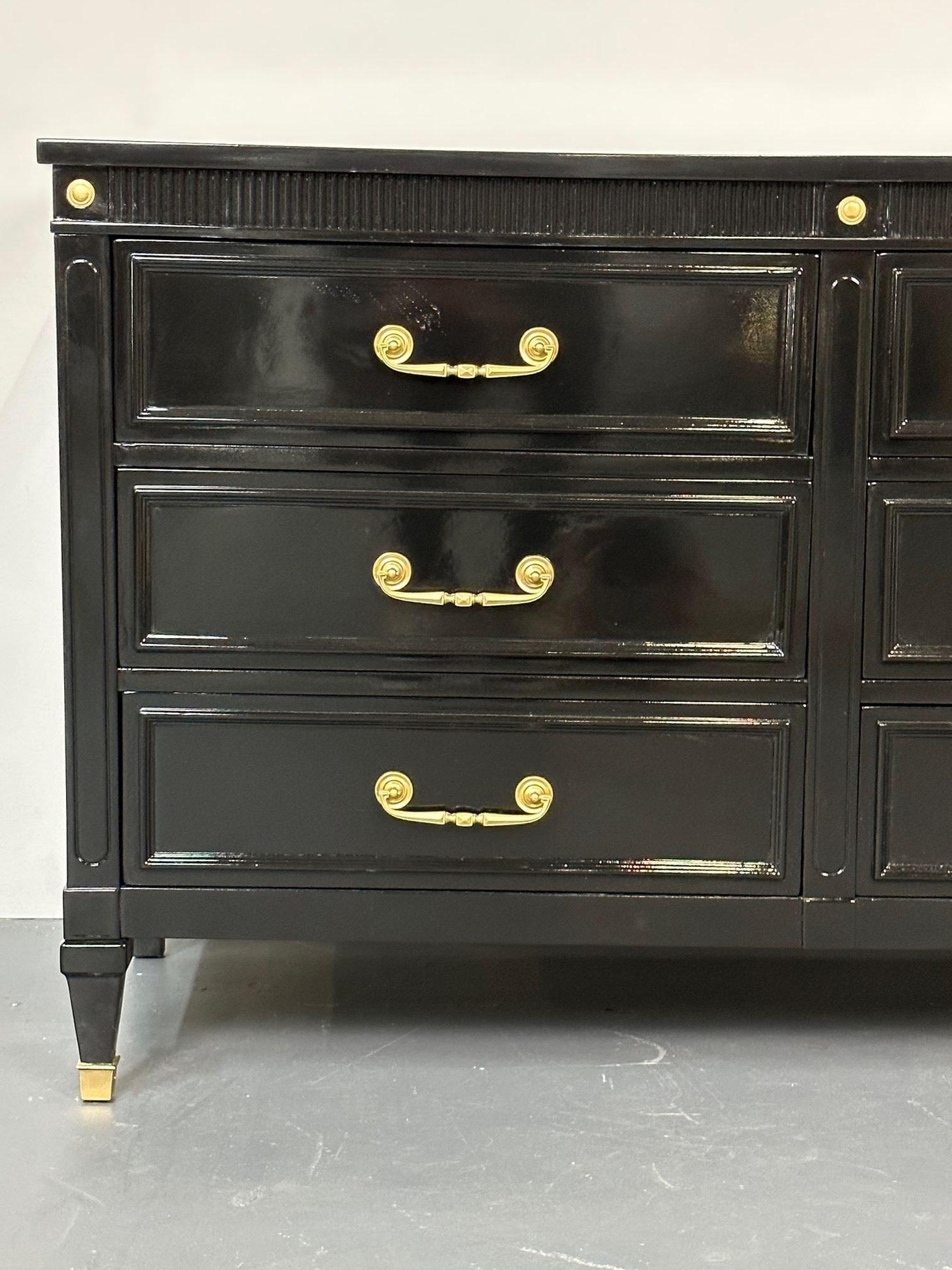 Hollywood Regency Black Lacquer Dresser, Chest, Sideboard, Maison Jansen Style For Sale 10