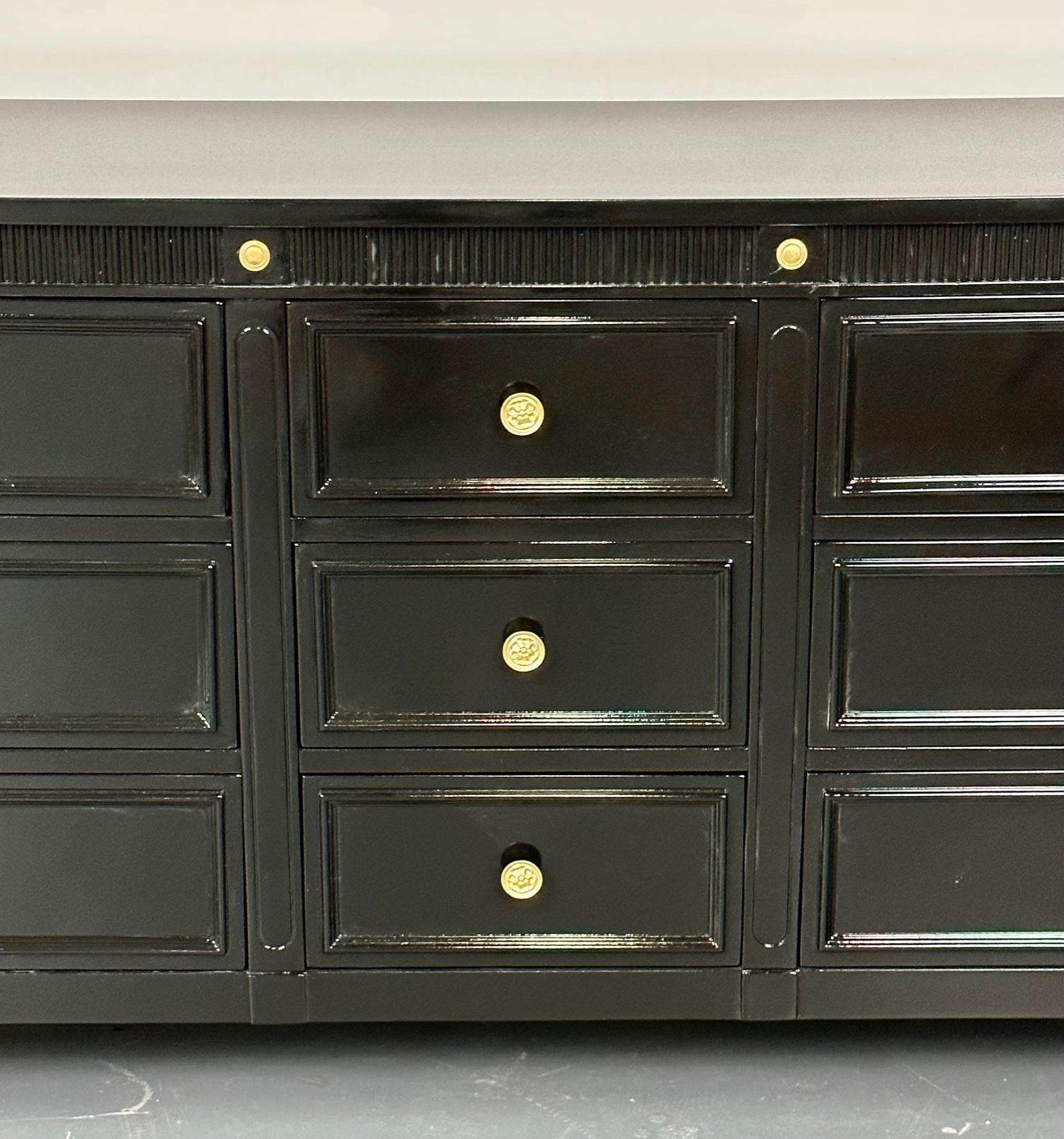 Hollywood Regency Black Lacquer Dresser, Chest, Sideboard, Maison Jansen Style im Angebot 11