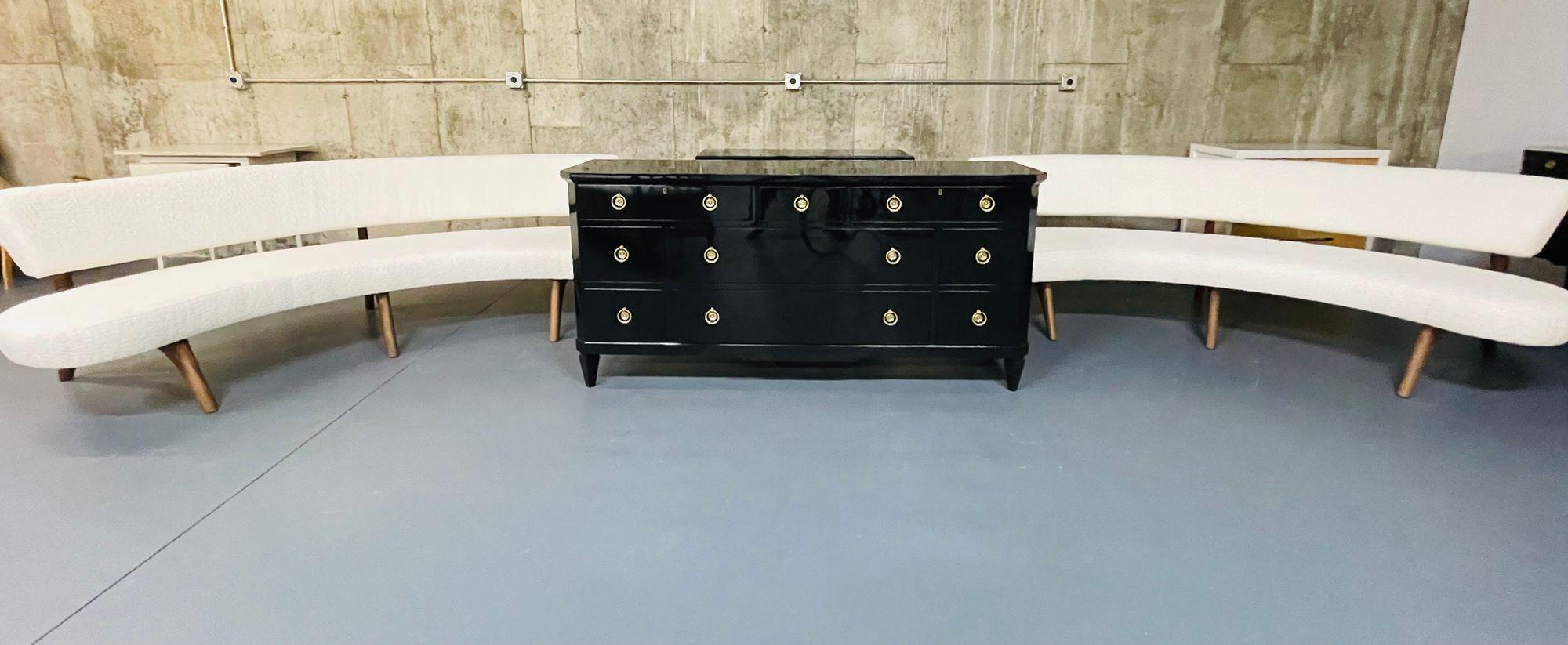 American Hollywood Regency Black Lacquered Dresser, Chest, Sideboard, Refinished