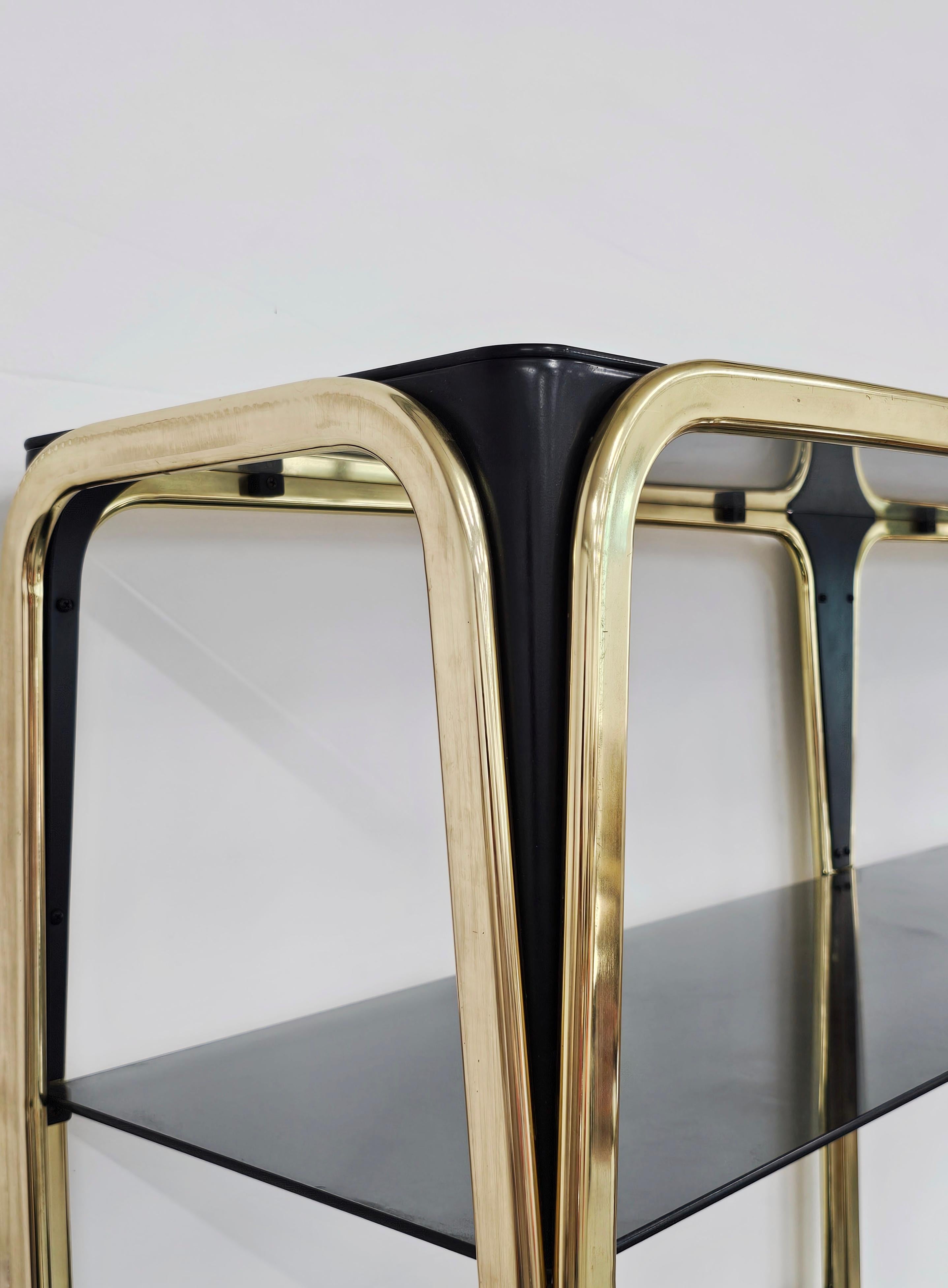 Hollywood Regency Black Lacquered Modular Wall Unit with a bar, Italy 1980s For Sale 5
