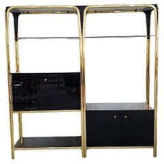 Modularer Hollywood-Regency-Wandschrank mit Barelement, schwarz lackiert, Italien 1980er Jahre