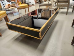 Hollywood Regency Black Mirrored Cocktail Table with Gilded Trim