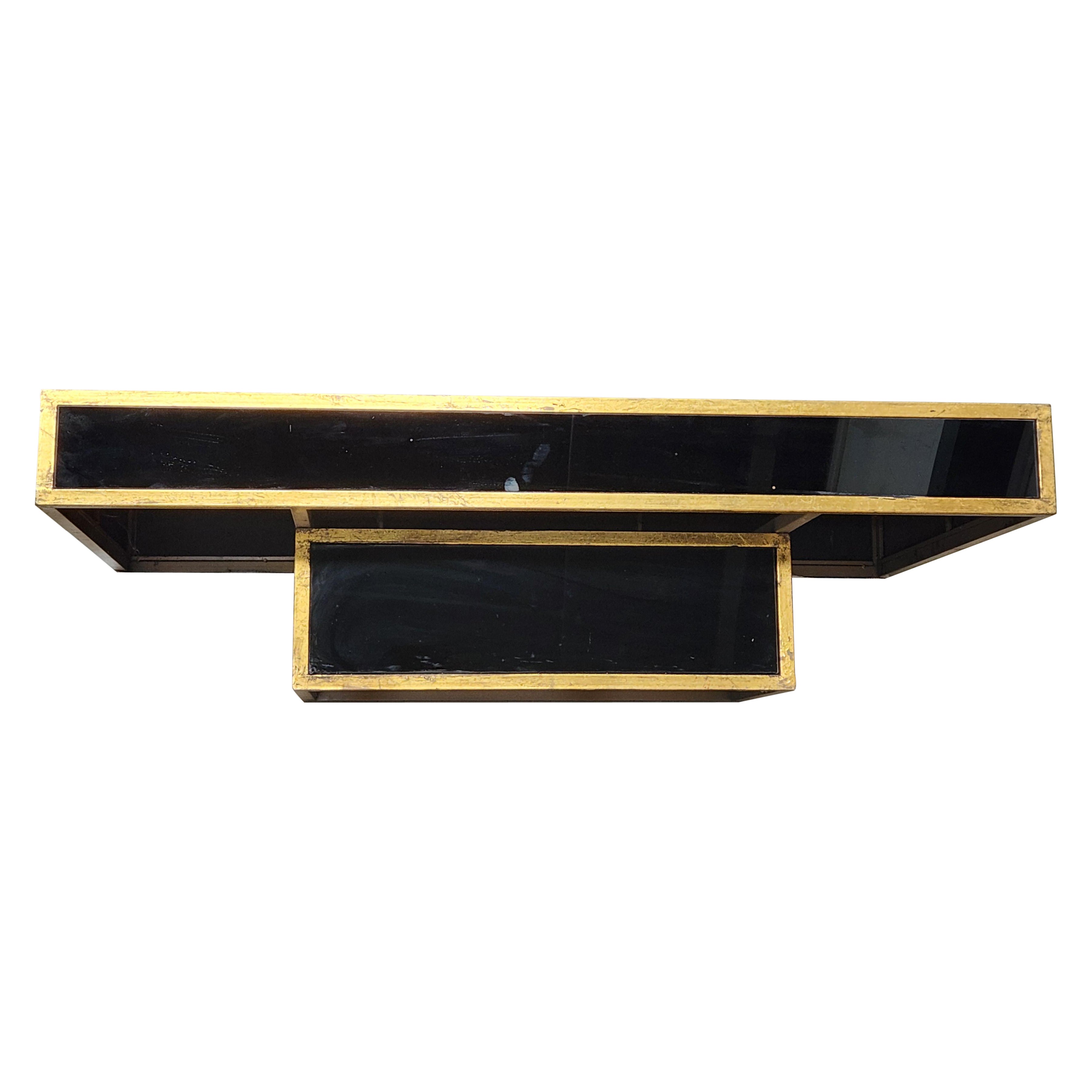 Tavolo da cocktail con specchio nero Hollywood Regency con finiture dorate in vendita