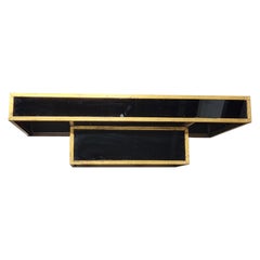 Hollywood Regency Black Mirrored Cocktail Table with Gilded Trim