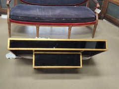 Hollywood Regency Black Mirrored Cocktail Tables with Gilded Trim