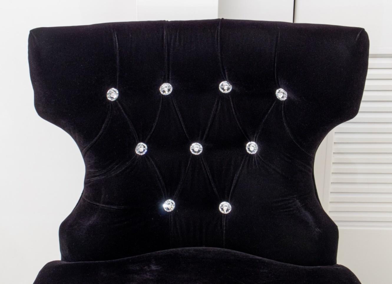 Hollywood Regency Black Velvet Lounge Chair In Good Condition For Sale In New York, NY