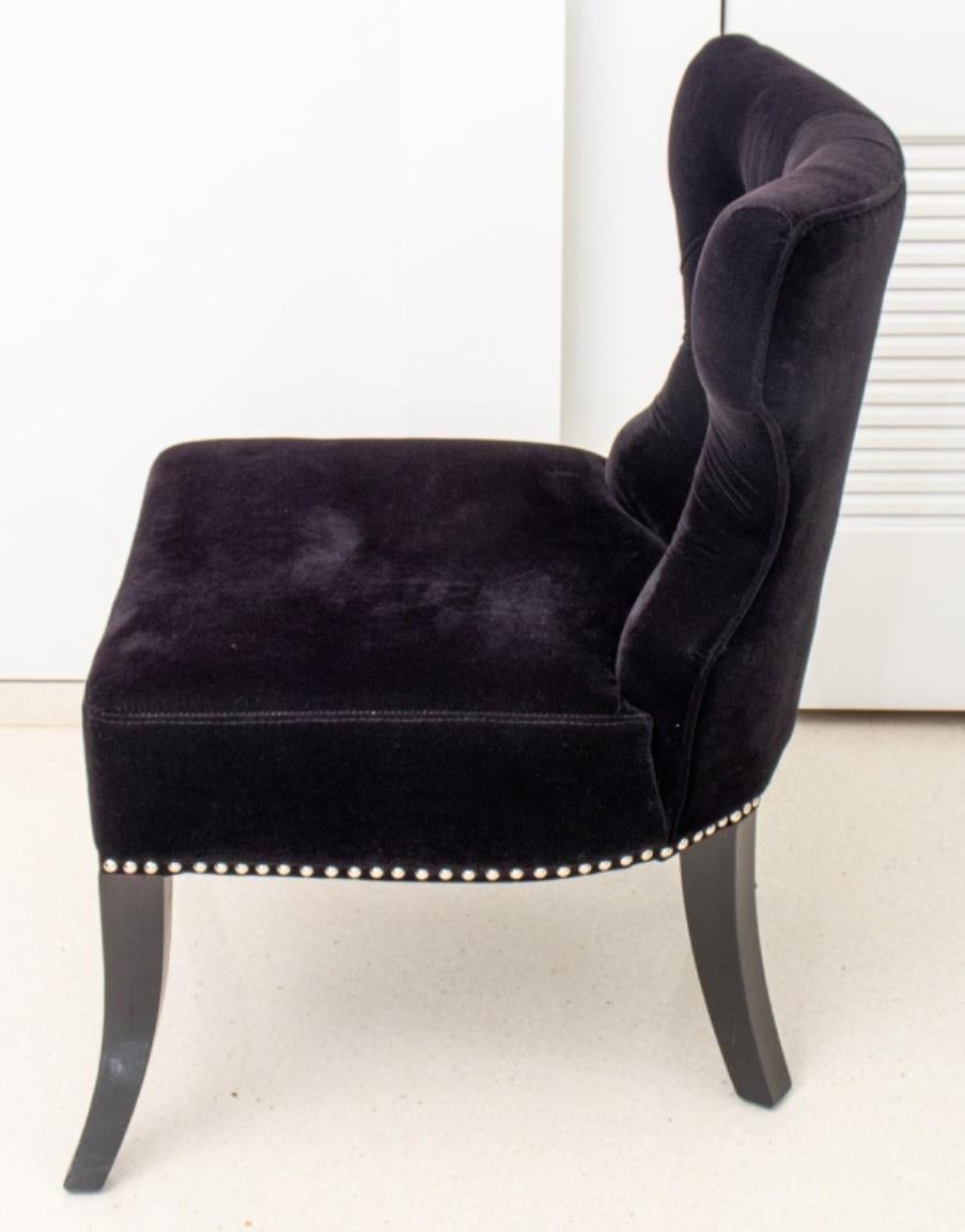 Hollywood Regency Black Velvet Lounge Chair For Sale 1