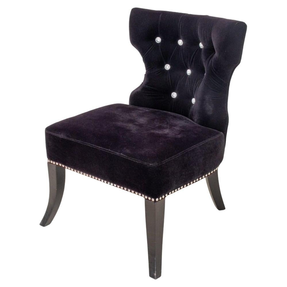 Hollywood Regency Black Velvet Lounge Chair For Sale