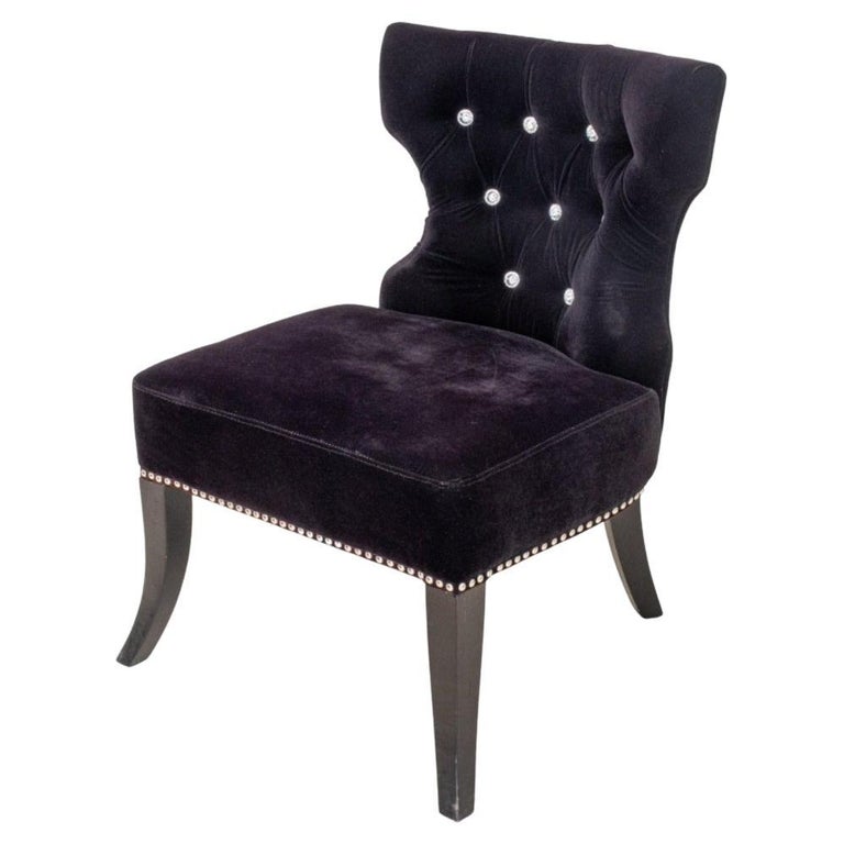 Hollywood Regency Black Velvet Lounge Chair For Sale at 1stDibs
