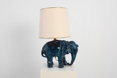 Hollywood Regency blue elephant ceramic table lamp, Belgium 1970s