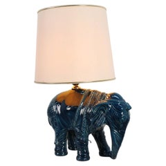 Hollywood Regency blue elephant ceramic table lamp, Belgium 1970s