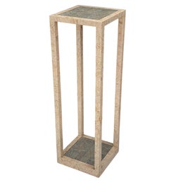 Hollywood Regency Blush Pink & Grey Tessellated Stone or Marble Pedestal Table