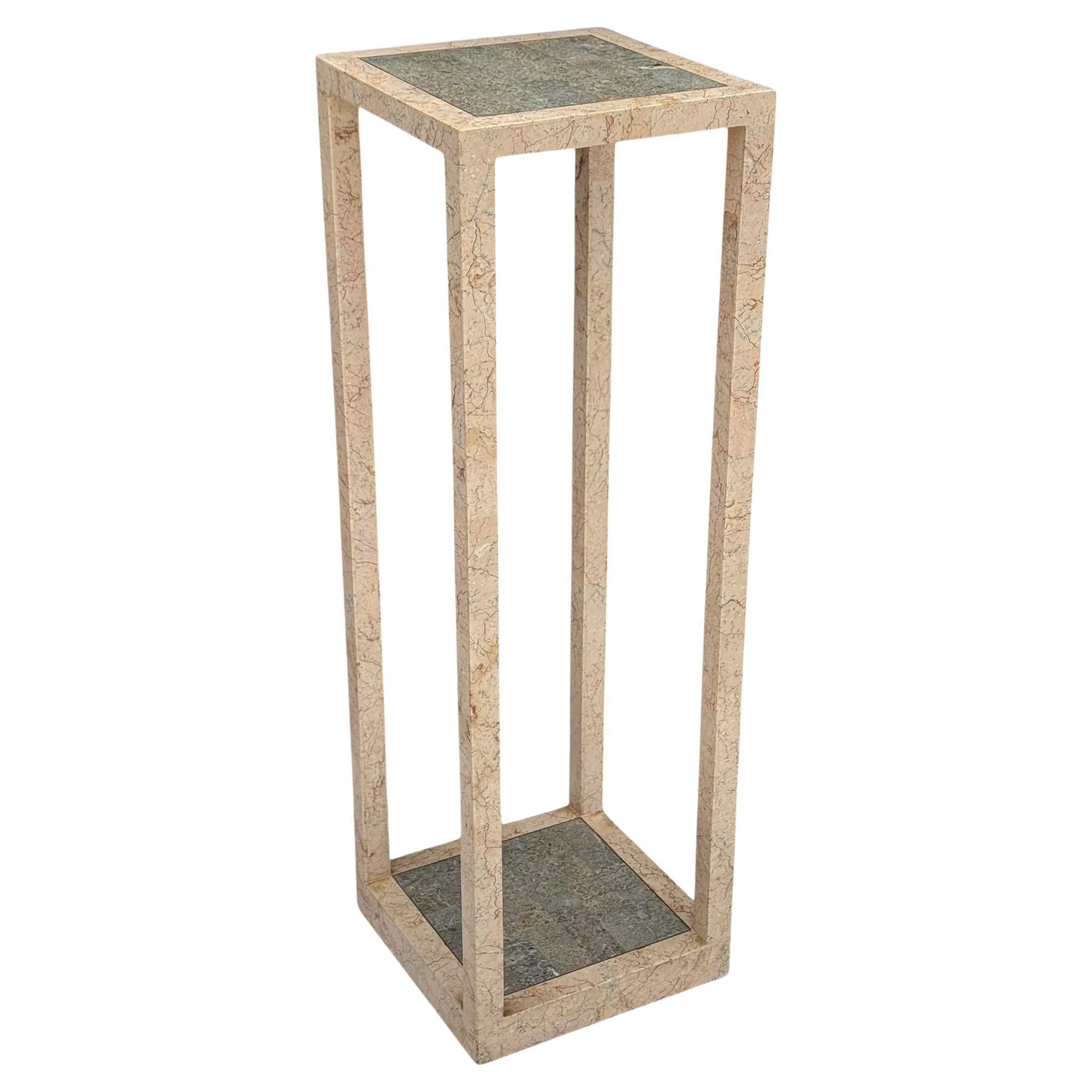 Mesa de pedestal de mármol o piedra teselada rosa rubor y gris Hollywood Regency