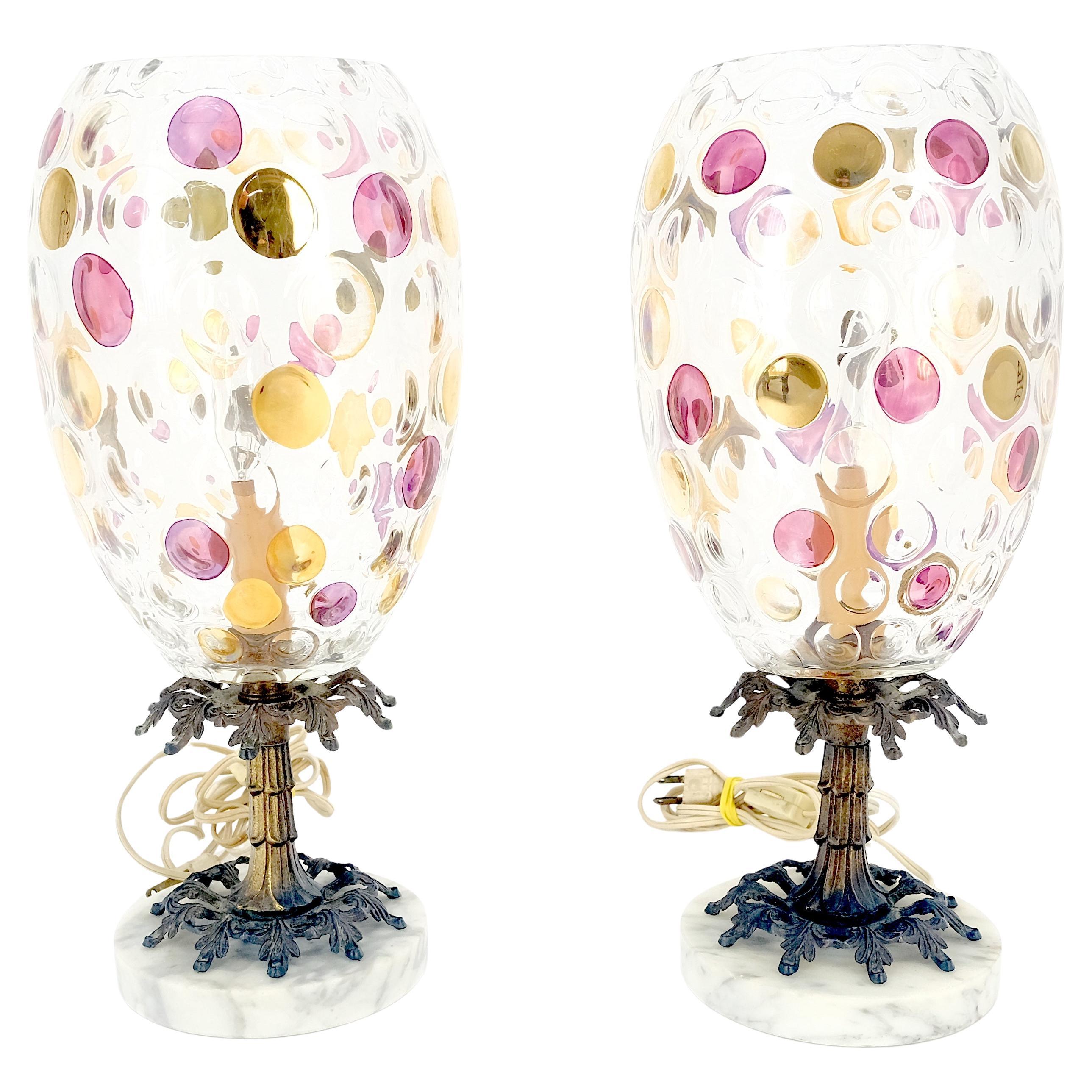 Hollywood Regency Tagged Bohemian Glass Crystal Table Lamps
