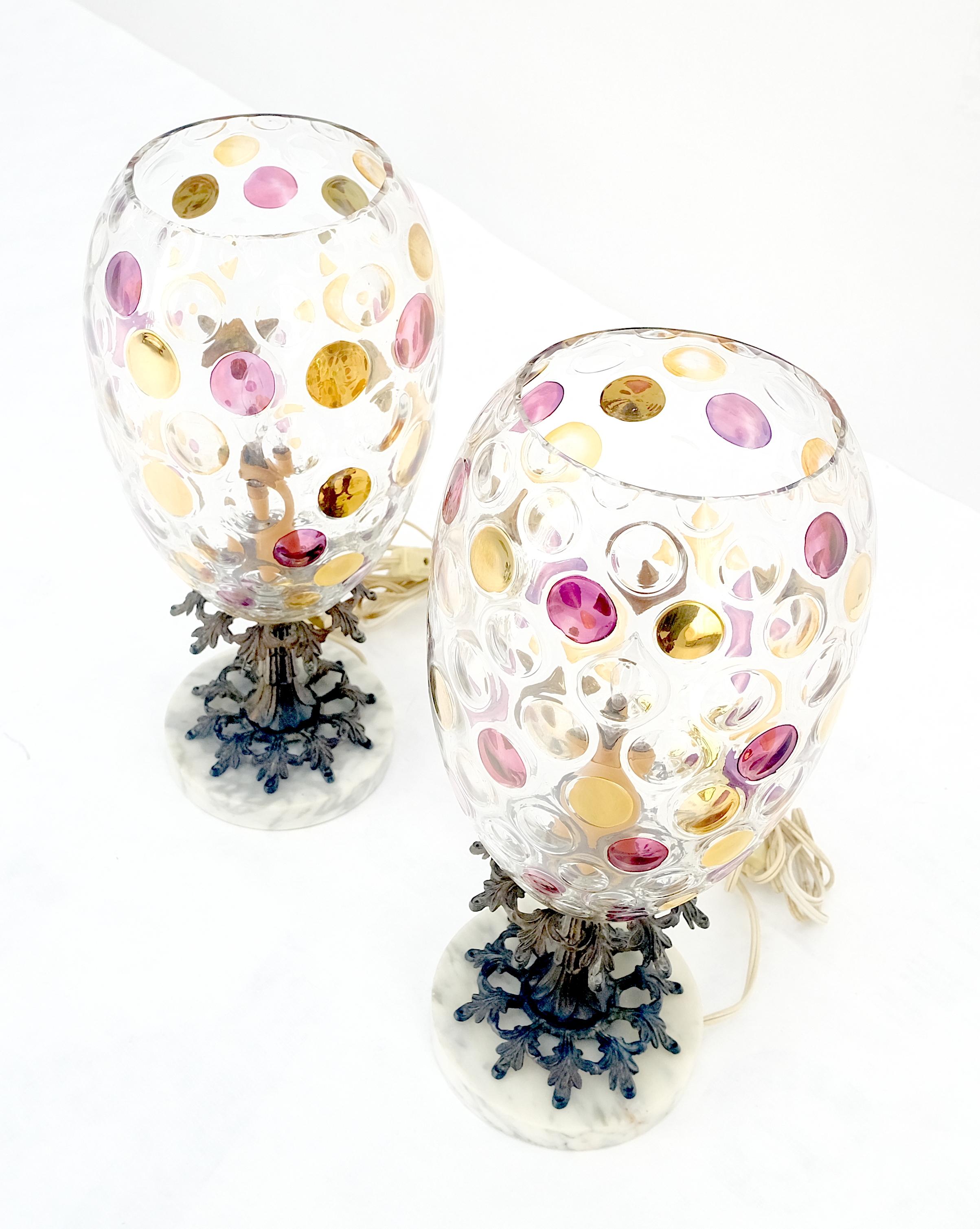 Brass Hollywood Regency Bohemian Glass Crystal Table Lamps For Sale