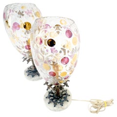 Hollywood Regency Bohemian Glass Crystal Table Lamps