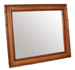 Hollywood Regency Bohemian Rectangular Handwoven Rattan and Bamboo Wall Mirror