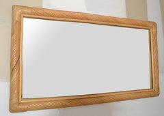Hollywood Regency Böhmischer rechteckiger handgewebter Wandspiegel aus Rattan und Bambus