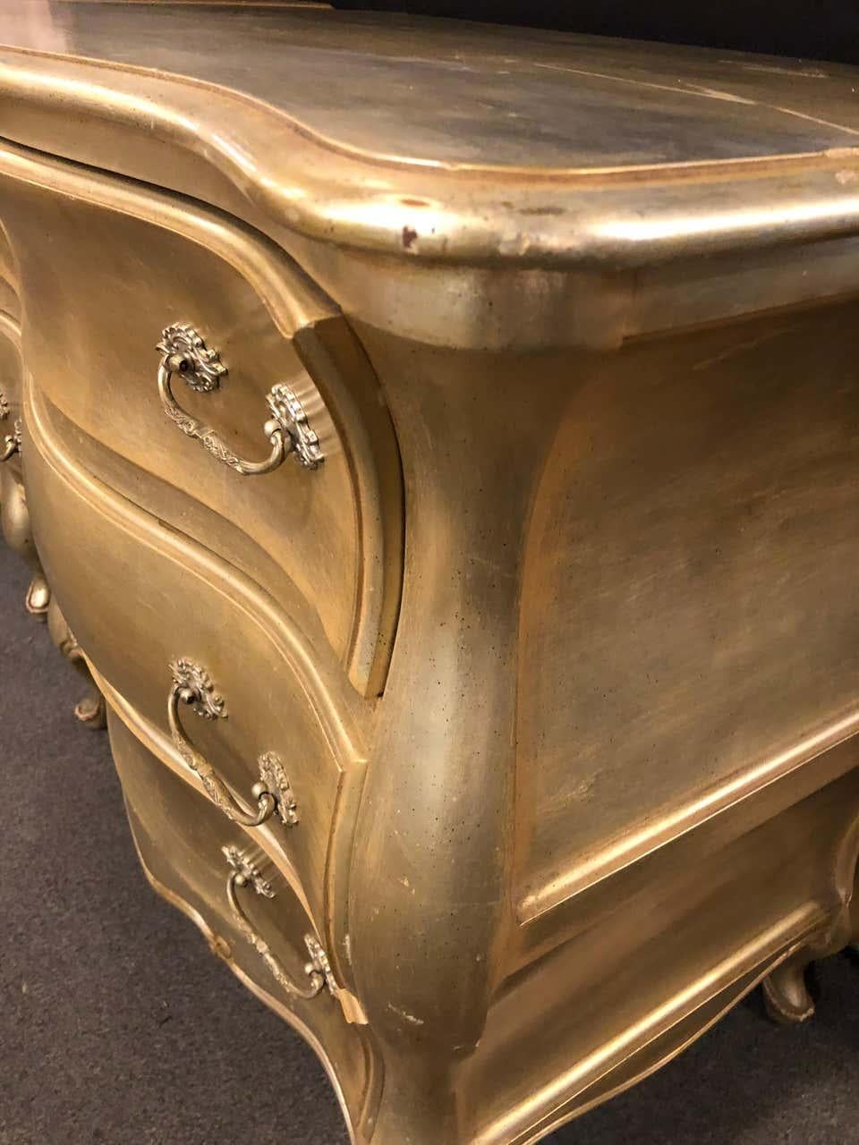 American Hollywood Regency Bombe Gold Gilt Bedside Stands or Commodes a Pair