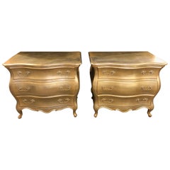 Hollywood Regency Bombe Pale Gold Gilt Bedside Stands or Commodes a Pair