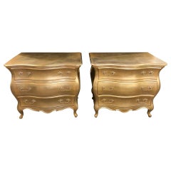 Hollywood Regency Bombe Gold Gilt Bedside Stands or Commodes a Pair