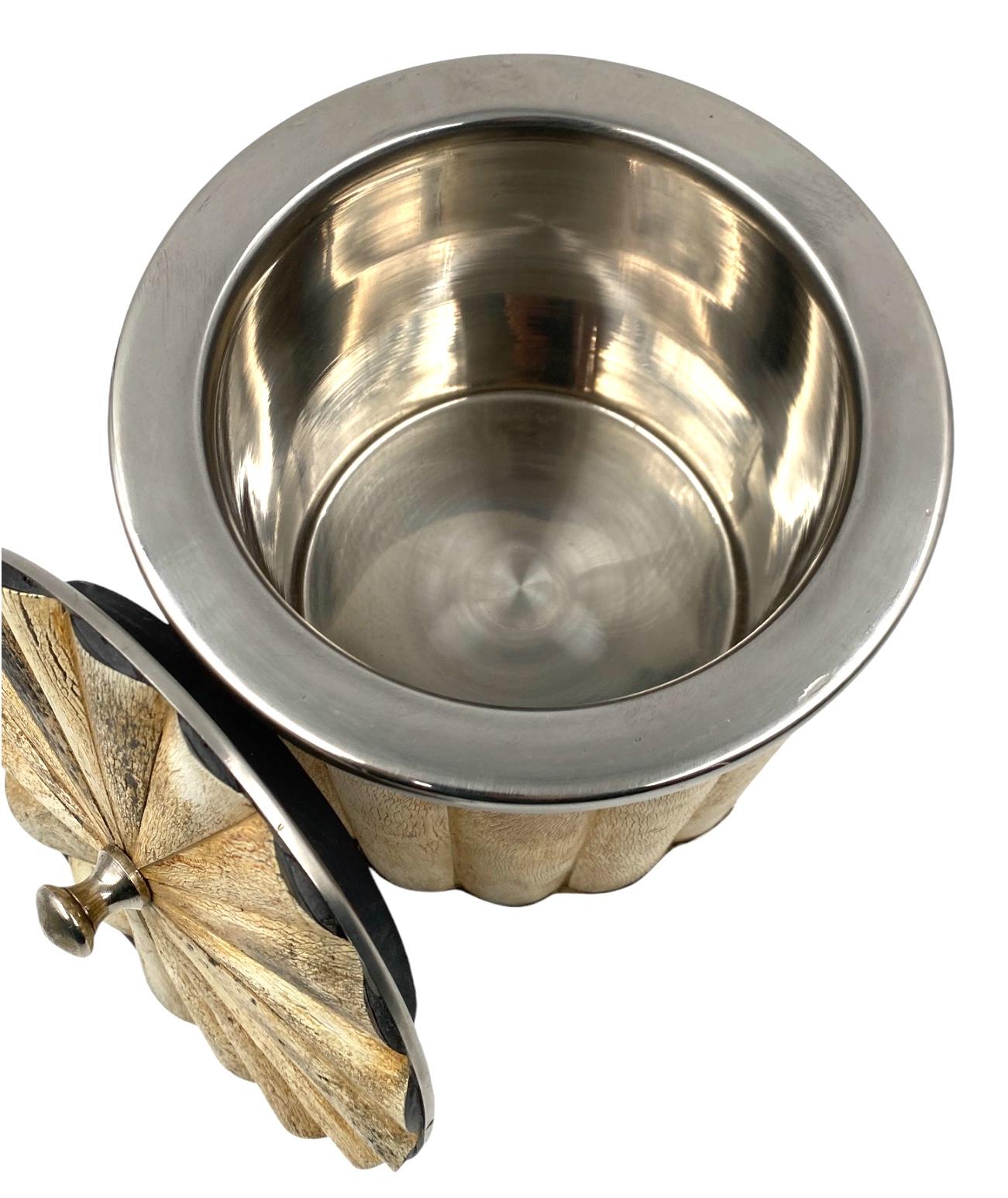 Hollywood regency bone and brass ice bucket, Italy 1970s in vendita 4